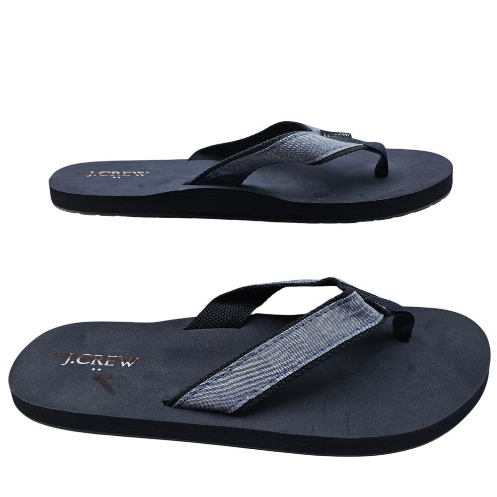 J. Crew Factory Mens size 9 Chambray Flip Flop Sandal Shoes Rubber Sole Blue NEW